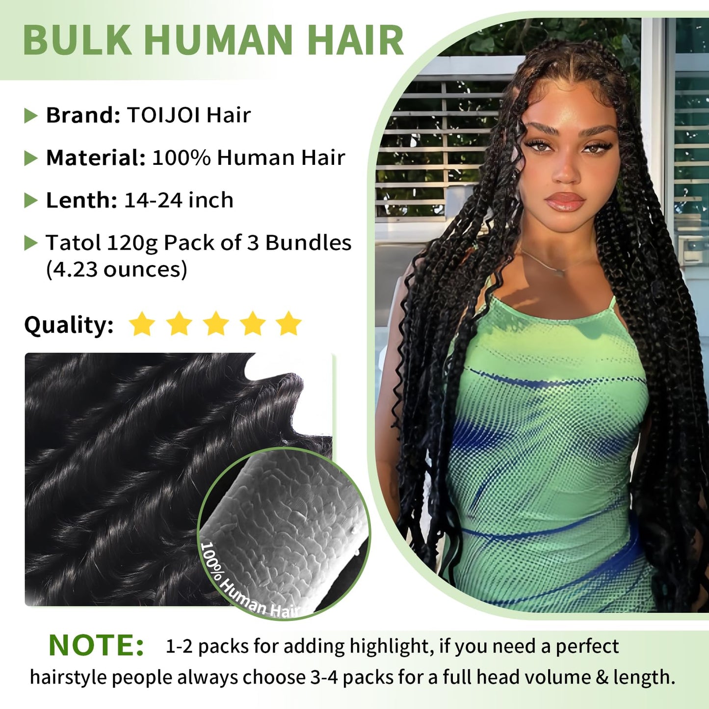 Human Braiding Hair for Boho Braids 120g 12A Deep Water Wave Bulk Human Hair Knotless Boho Braiding Curly 100% Virgin No Weft Extensions Bohemian Braids 3 Bundles/Pack Natural Color 24 Inch