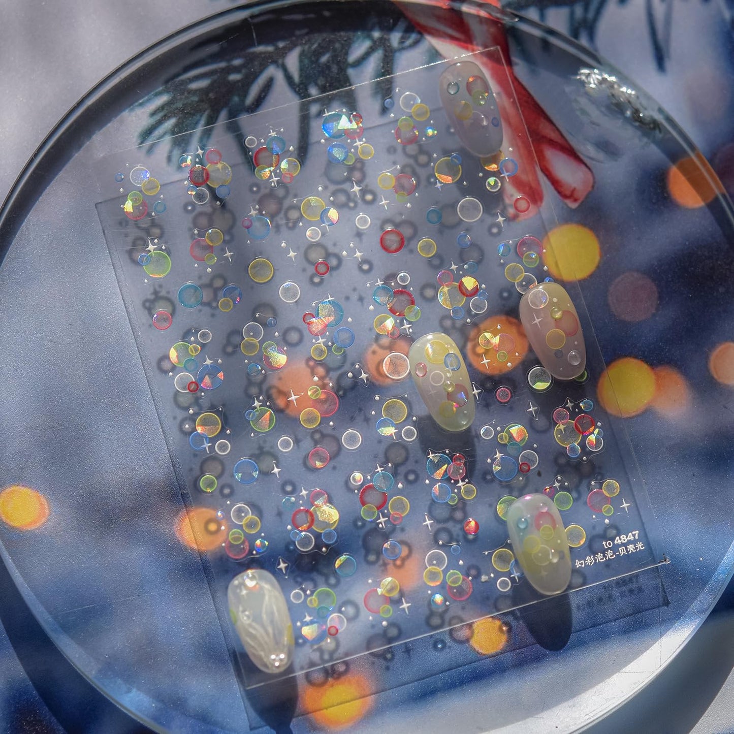 Bubble Nail Art Stickers Decals Summer Gel Nail Stickers Shell Light Nail Decals 3D Self-Adhesive Colorful Bubbles Design Acrylic Nail Art Supplies Summer Bubble Stickers for Women Nail Charms