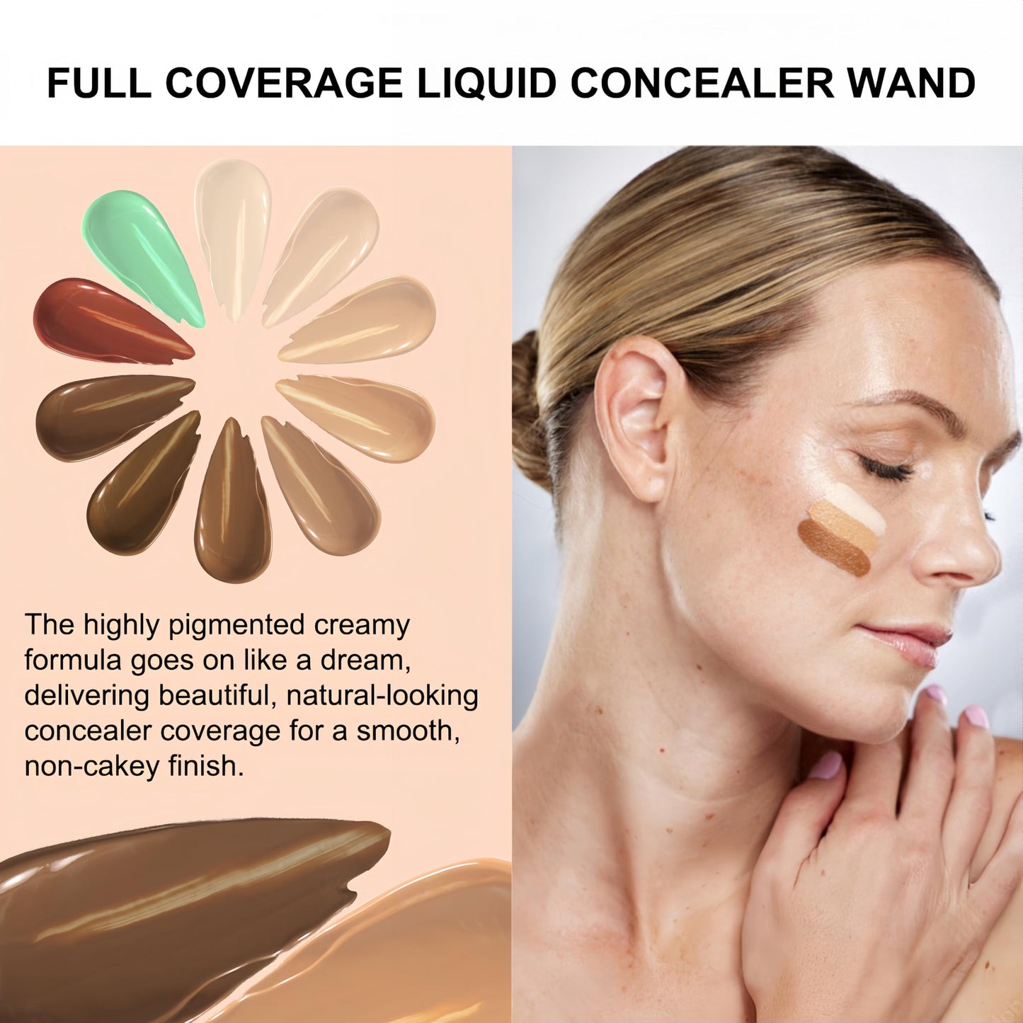 MAEPEOR Liquid Concealer Wand 10 Colors Cream Full Coverage Concealer Natural Looking and Highly Pigmented Lightweight Concealers (01 Porcelain)