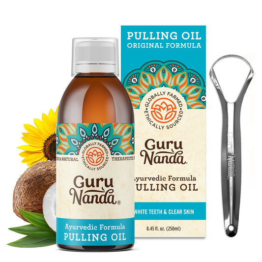 GuruNanda Original Oil Pulling Mouthwash, Promotes Deep Cleaning, with Coconut & Sesame for Teeth & Gum Health & Fresh Breath, Alcohol-Free, 8.45 Fl Oz