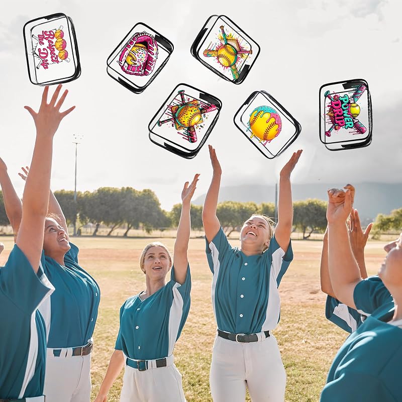 Softball Ice Cream Drip Makeup Bags (12 Pcs) - PVC Clear Cosmetic Bags with Zipper, 7.09 x 5.51 x 1.77 in - Variation: Softball