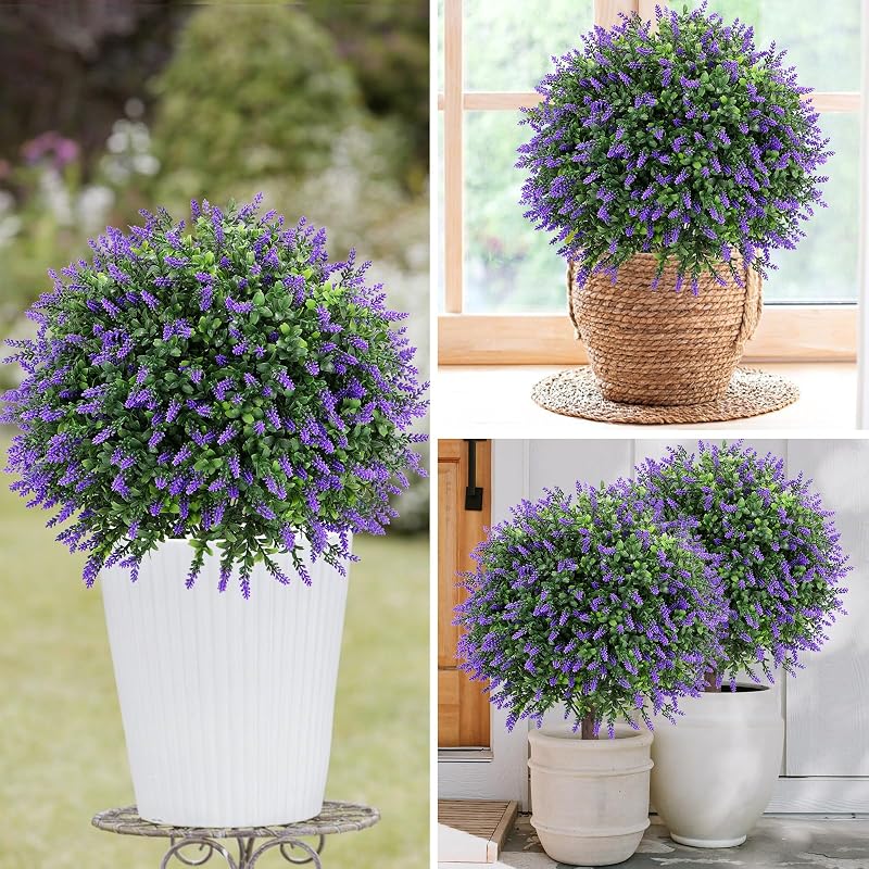 Lavender Topiary Ball Tree with Ground Spike – 25" Artificial Plant, Set of 2 (Variation: Lavender)