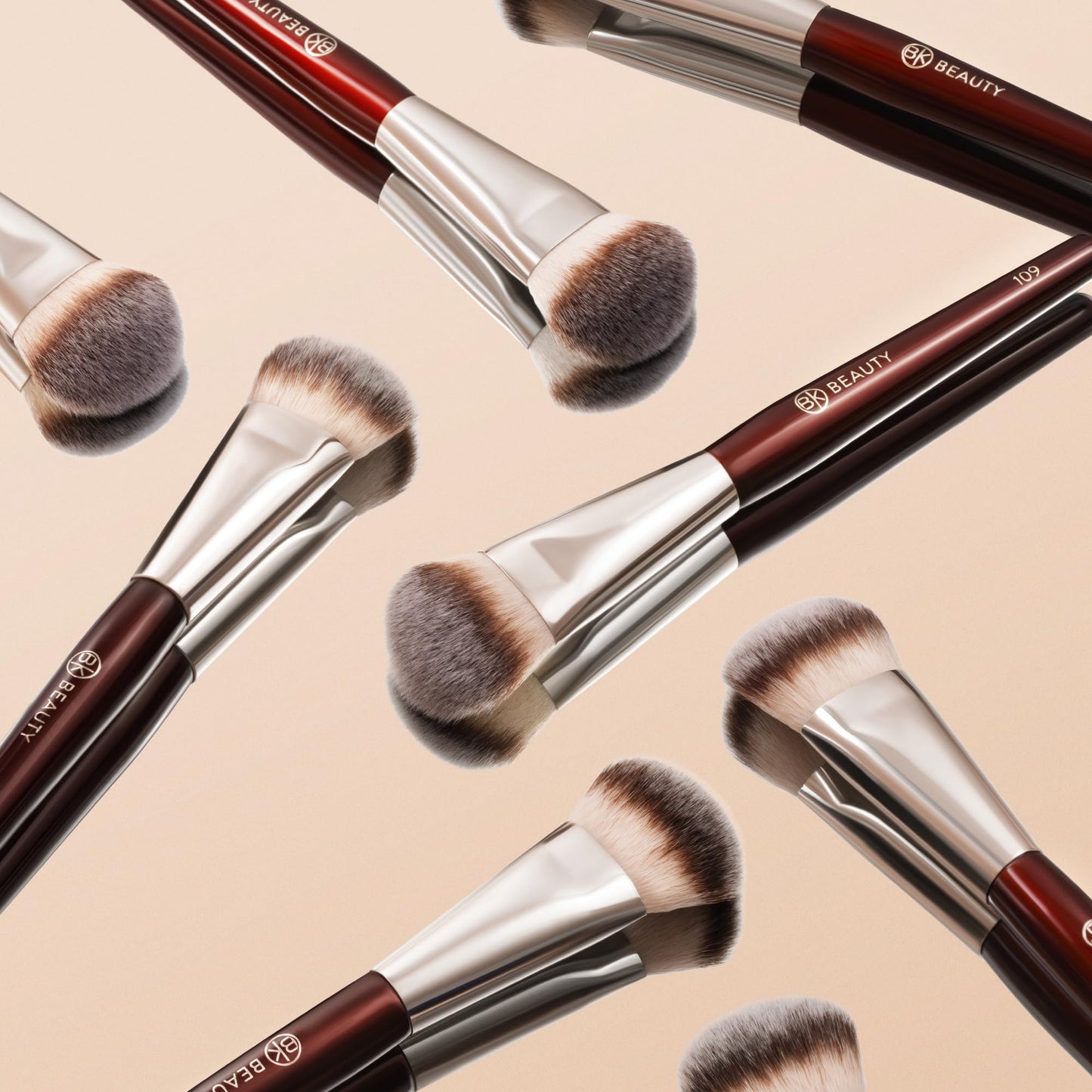 BK BEAUTY BRUSHES - 109 MINI CONTOURED FOUNDATION - Face Brush for Liquid or Cream Foundations - Bronzer, Blush & Highlighter Makeup Brush