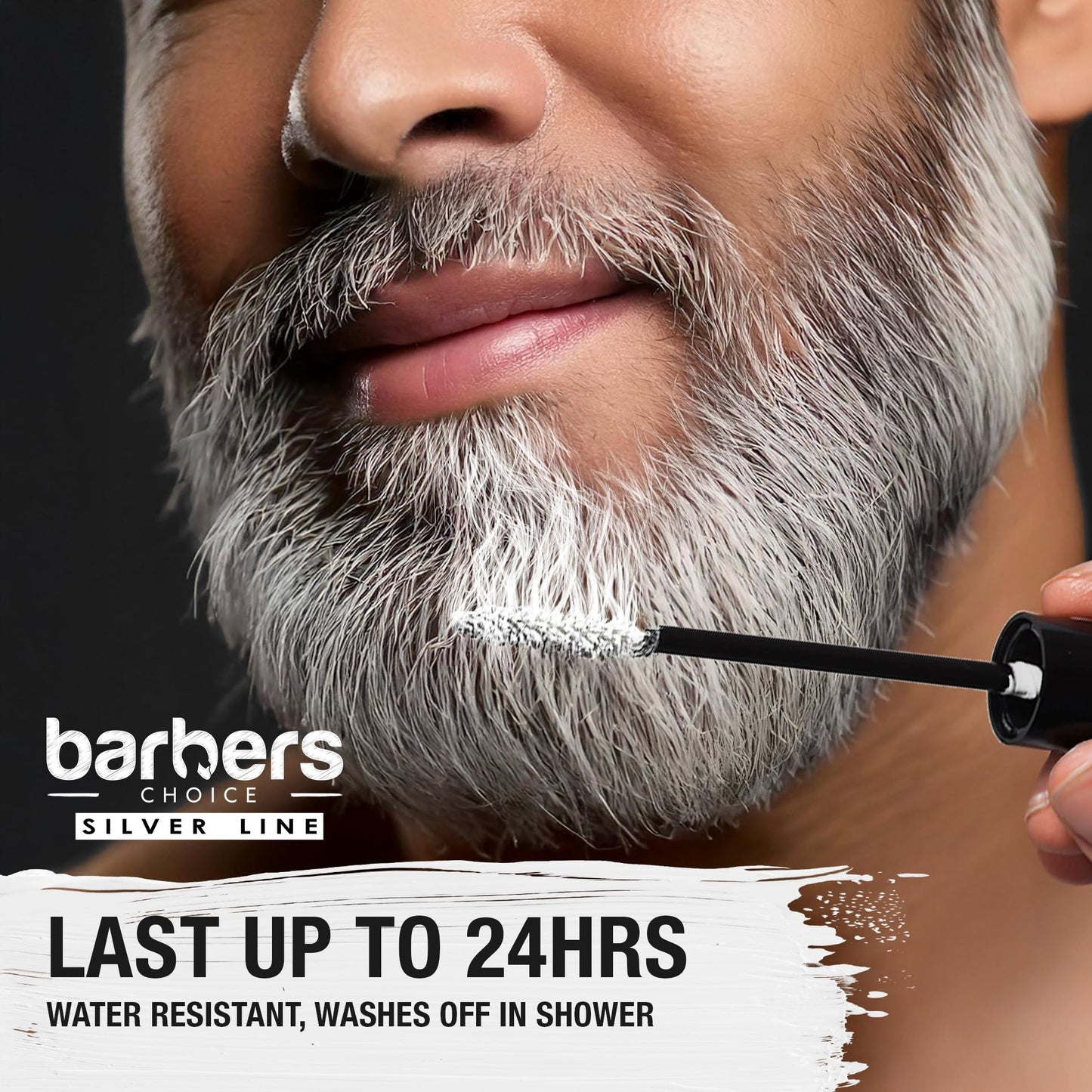 Barbers Choice Silver Line, Facial Hair Brush on Temporary Color for Silver Fox Men- Instantly Brighten White Beards, Mustache & Sideburns, Less Yellow, Easy Application, Arctic White