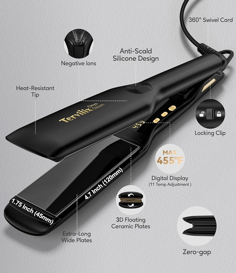 Terviiix 1.75in Flat Iron Hair Straightener for Thick Hair - 11 Heat Settings