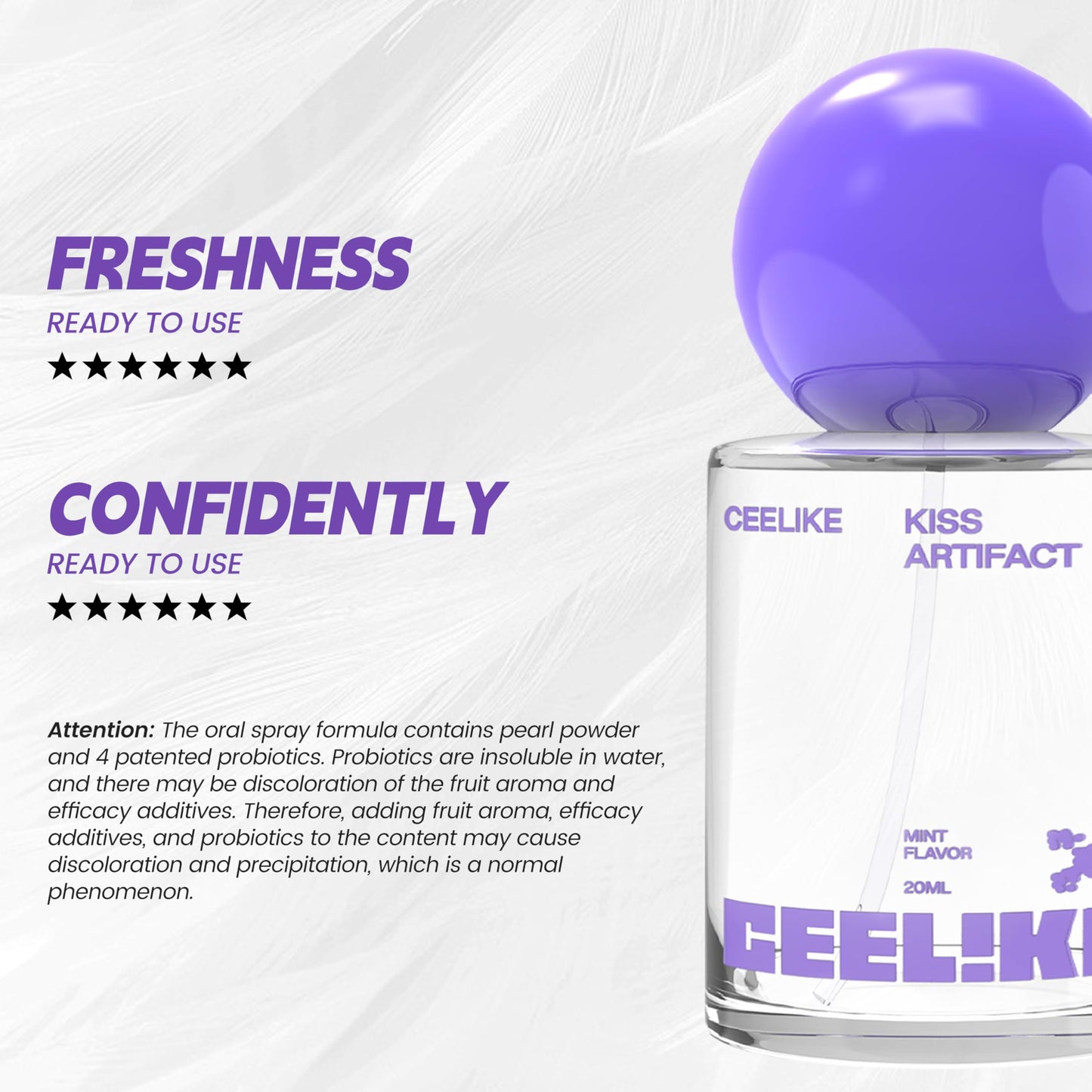 CEELIKE Probiotic Oral Spray for Long-Lasting Freshness, Alcohol-Free Oral Spray with Probiotics for Breath Care, Convenient Travel-Sized Breath Spray(0.68oz) (20ml) (2PC)