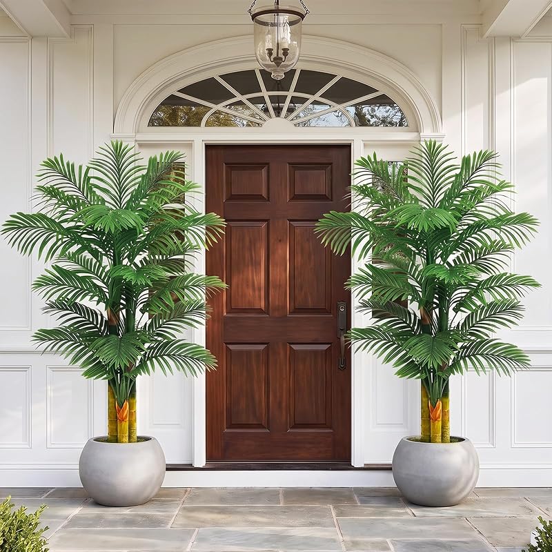 5FT Artificial Golden Cane Palm Tree with White Pot - UV Resistant, Indoor/Outdoor