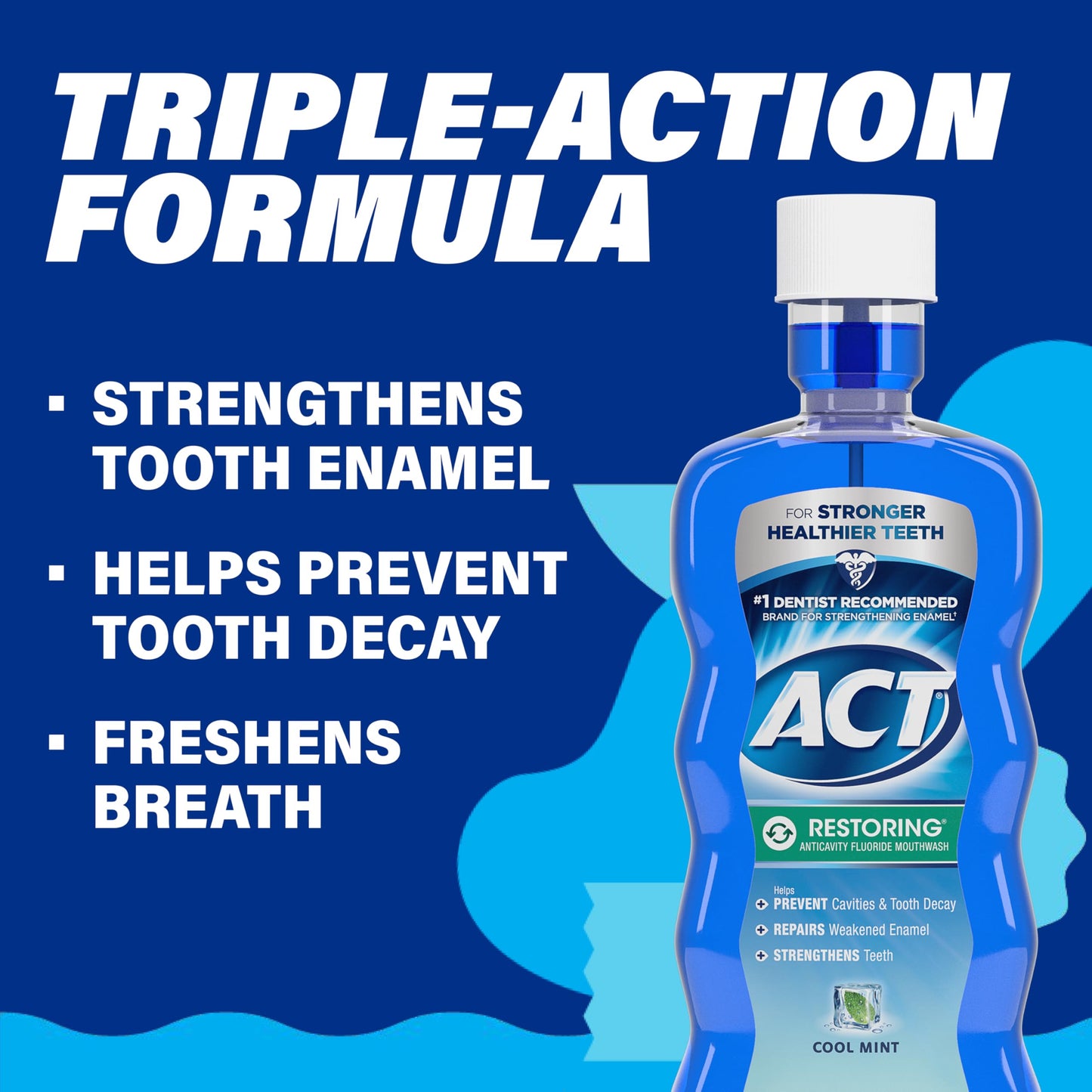 ACT Restoring Fluoride Mouthwash 18 fl. oz. Strengthens Tooth Enamel, Cool Mint