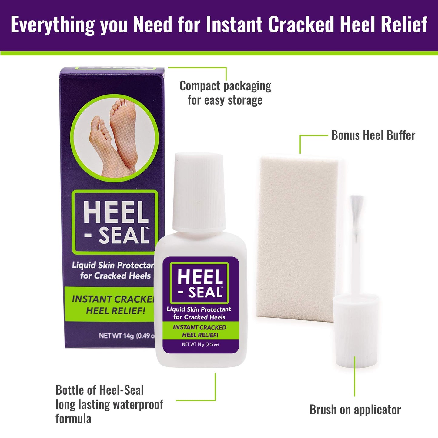 Heel-Seal - New Larger Size, 3X the Applications - The #1 Liquid Skin Protectant for Cracked Heels, Cracked Feet Treatment, Liquid Bandage, Must-Have Foot Care for Cracked Feet, Foot Repair