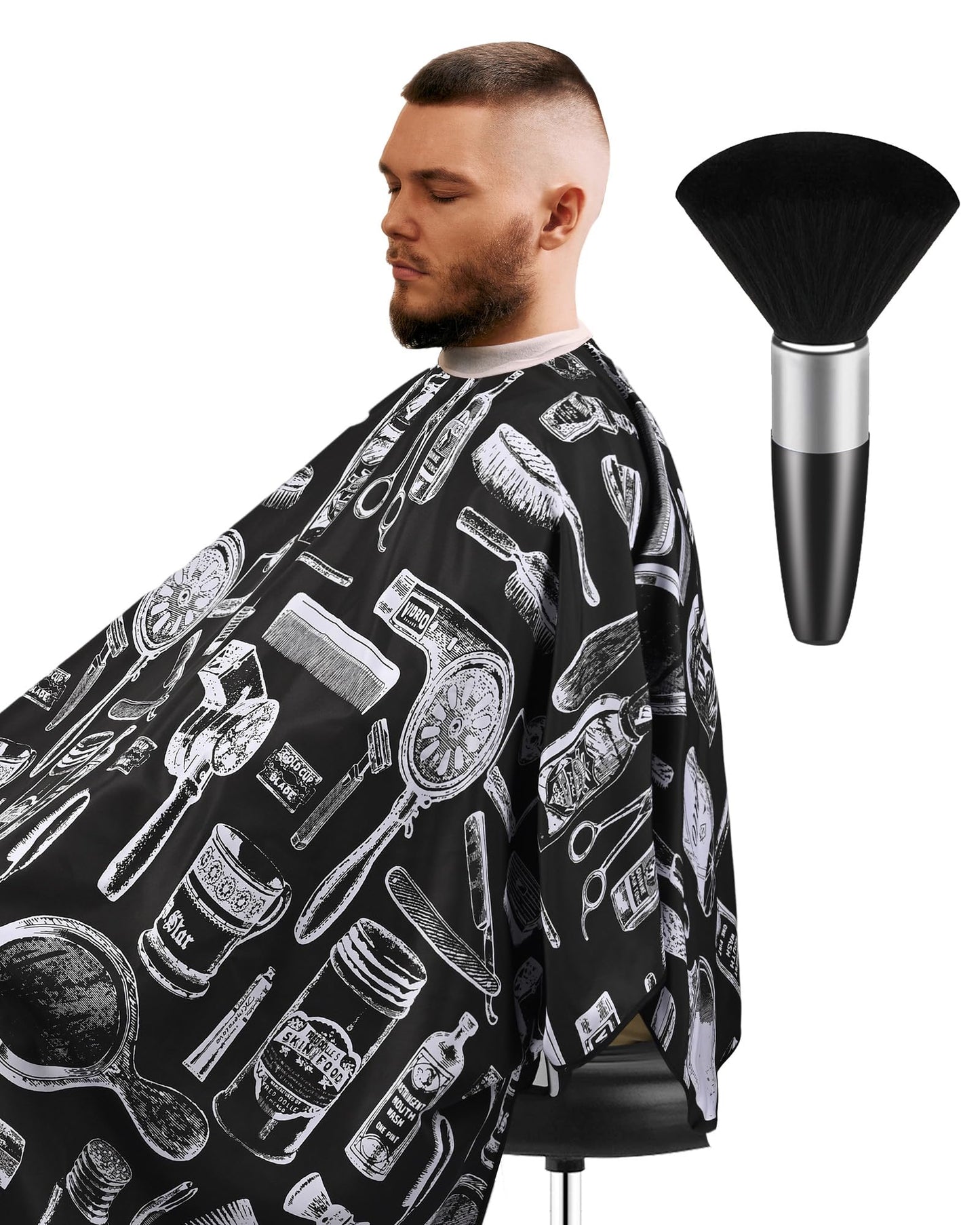ULG Professional Hair Cutting Cape with Neck Duster Brush Waterproof Extra Large Size Salon Barber Cape Haircut Cape for Men Women and Kids, 57”×72” Full Body Coverage, Black with White Printing