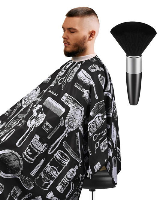 ULG Professional Hair Cutting Cape with Neck Duster Brush Waterproof Extra Large Size Salon Barber Cape Haircut Cape for Men Women and Kids, 57”×72” Full Body Coverage, Black with White Printing