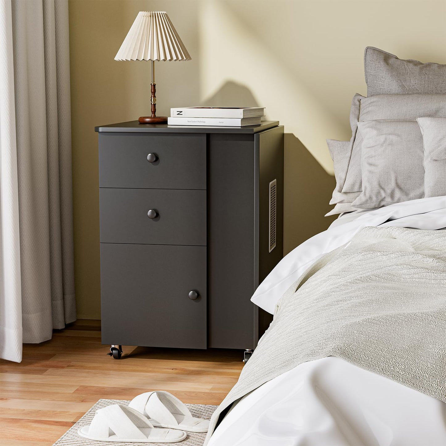 Belandi Foldable Manicure Table Nail Table,Folding Nail Desk Station for Nail Tech w/Electric Downdraft Vent,Lockable Wheels,Foldable Nail Arm Rest,Storage Drawers,Wooden Handles(Black)