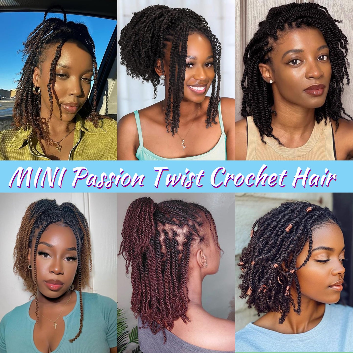 Mini Passion Twist Crochet Hair for Black Women-10 Inches 6 Packs Pure Burgundy Pre Twisted Elastic and Cuttable Hair Extensions,Braided by Soft Synthetic Twist Bohemian Curl(10"-6P,BUG#)