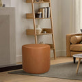 Wentworth 19” Round Faux Leather Ottoman Bench - Caramel Brown, Stationary Backless Footstool
