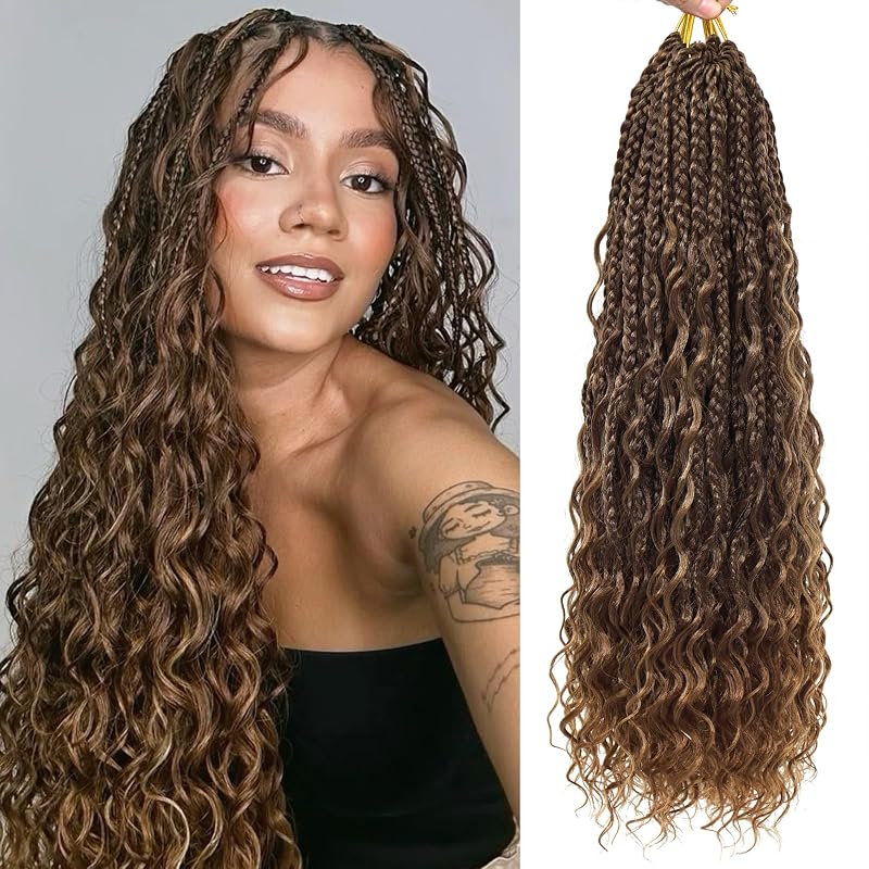 18 Inch Goddess Box Braids Crochet Hair for Black Women Brown - Chocolate Brown Mix Camel