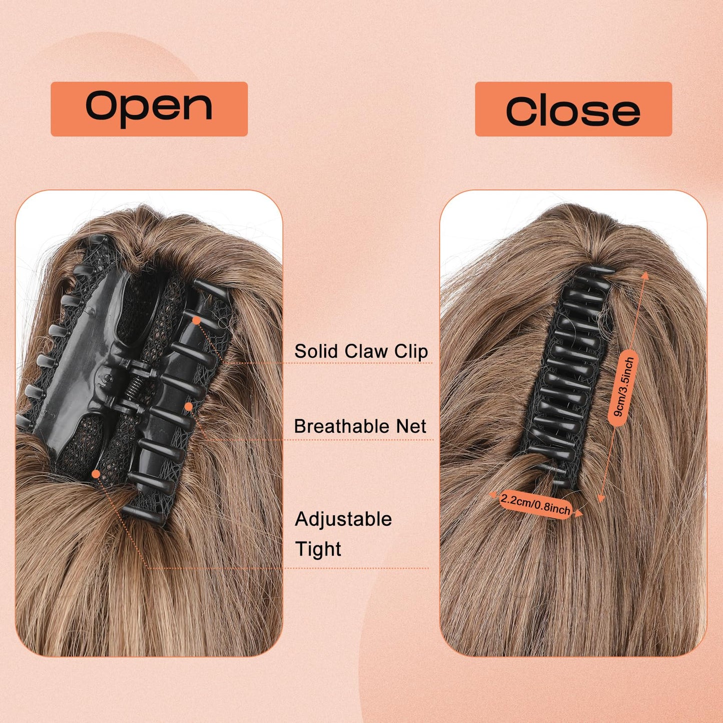 SEIKEA Ponytail Extension, 18" Wavy Claw Clip in Hair Extensions for Women, Lightweight Fluffy Synthetic Ponytail Hairpiece, Natural Soft & Easy to Wear, for Short & Medium Hair Choco-Brown/Highlight
