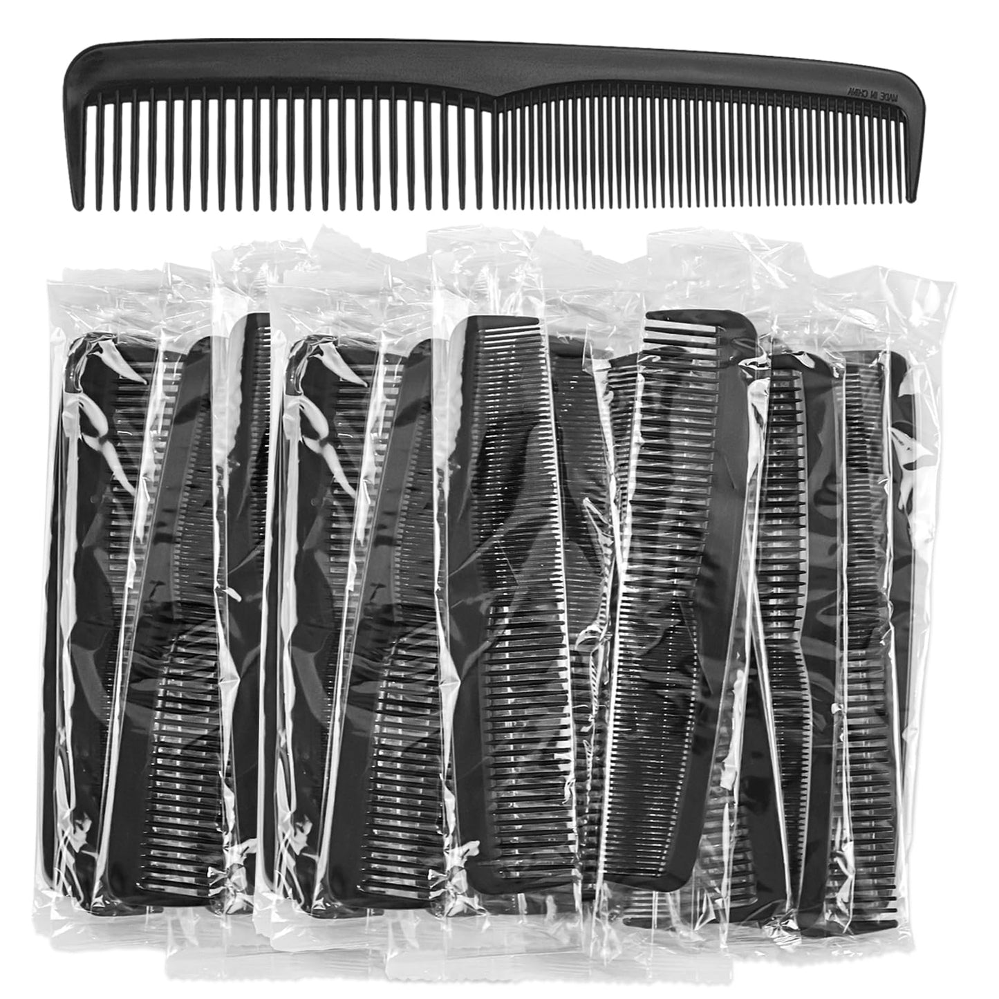 Gisdo 100pcs Plastic Black Combs in Bulk, Individually Wrapped, Double Tooth Hair Pocket Comb, for Homeless, Charity, Hotel, Travel, Airbnb, Nursing Home, Shelter, Church Activities (100, Black)