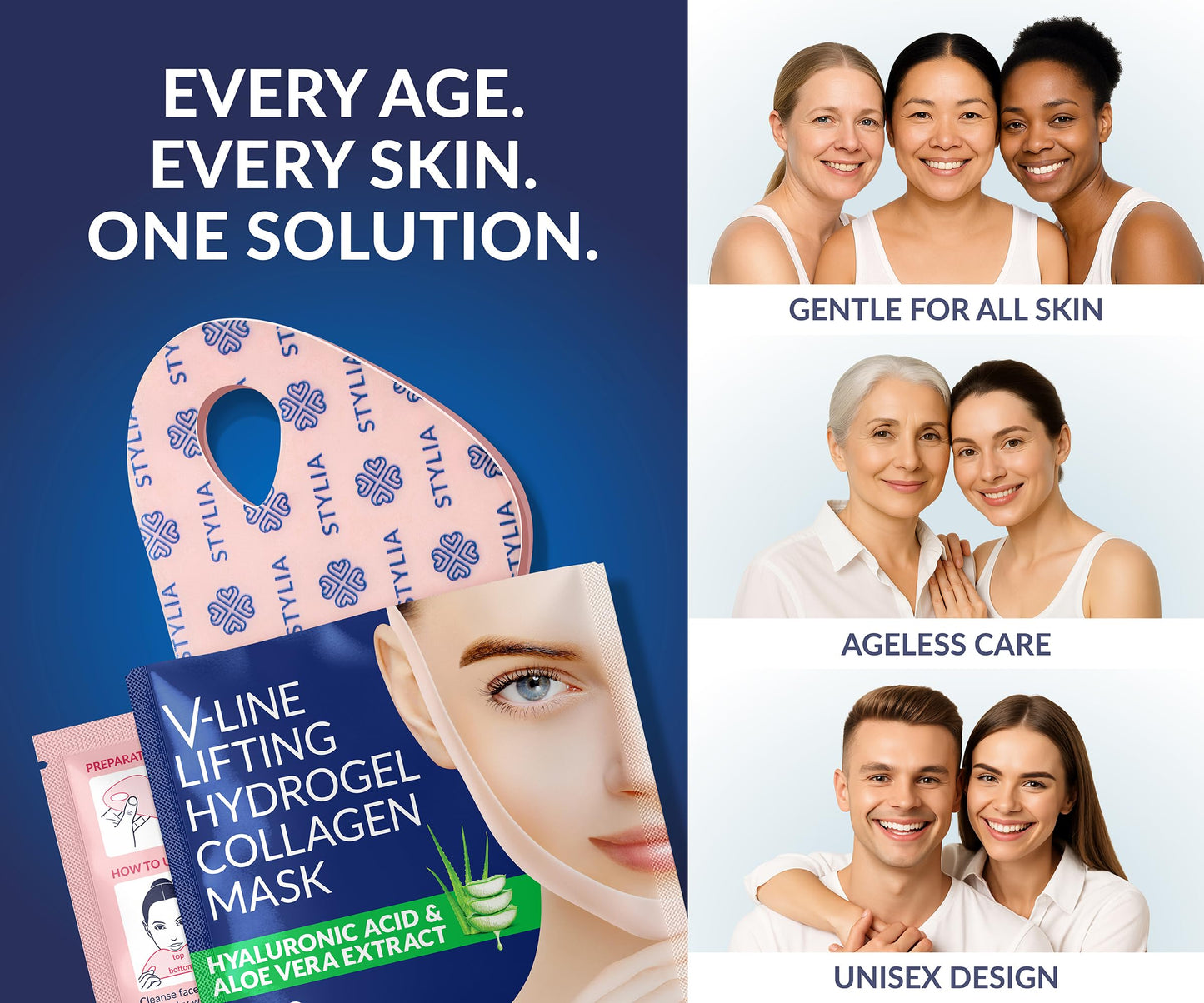 STYLIA V Line Lifting Collagen Face Mask - Double Chin Strap for Women - Jawline Shaper Face Lift Tape - Neck Lift Collagen Mask - Chin Strap for Sleeping - Hyaluronic Acid, Aloe Vera, Cica 10PC