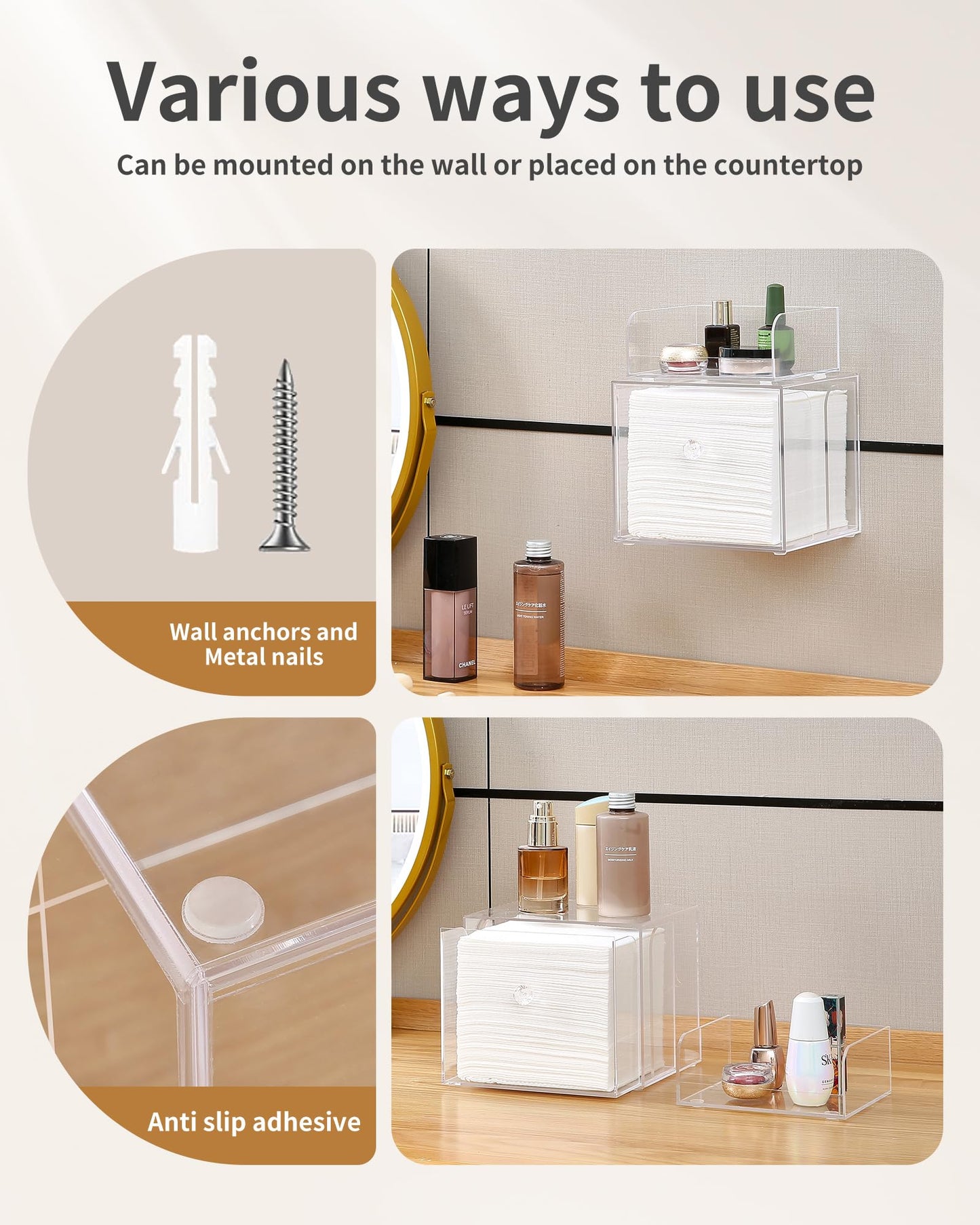Wanapure Disposable Face Towel Holder With Makeup Organizer, Acrylic Storage Box for Clean Skin Club With Drawer, Luxe Box (Excluding Facial Towels)