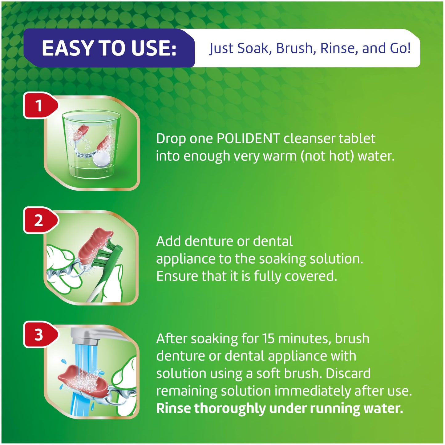 Polident Smokers Antibacterial Dental Appliance Cleanser Tablets, 90 Count