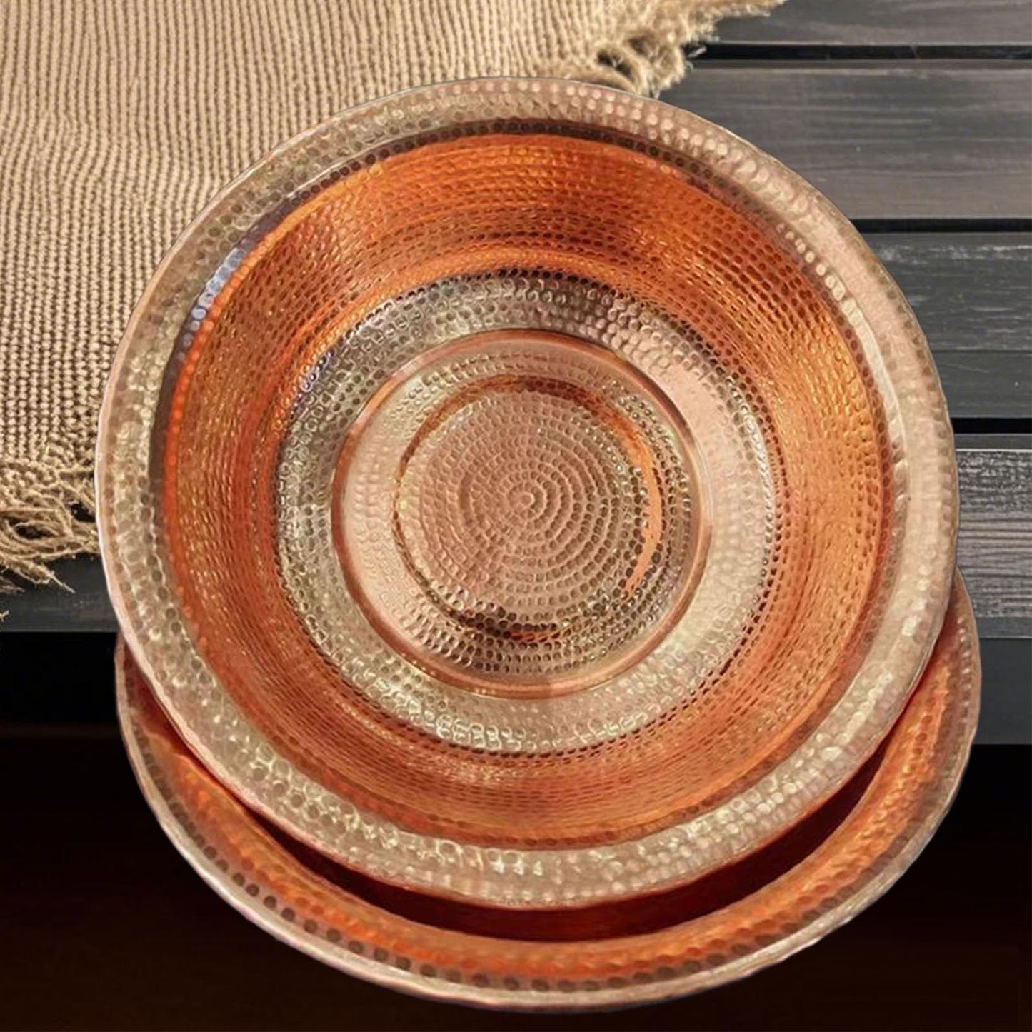 Hand-Hammered Copper Basin, Portable Foot Soak Pedicure Bowl, Copper Fire Bowl for Camping, Face Washing, Foot Bath & Incinerator Barrel, Versatile Outdoor & Home（15"）