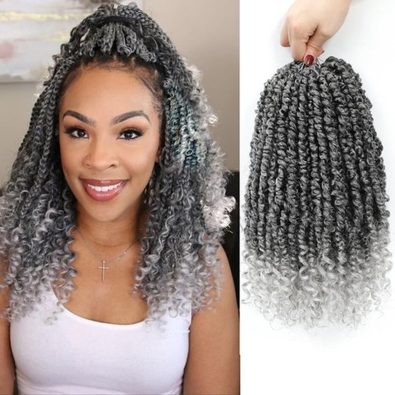 Grey Passion Twist Crochet Hair,12 Inch 9 Packs Pretwisted Passion Twist Hair, Soft Pre Looped and Pre twist Crochet Hair For Women，Short Curly Crochet Braids(12",9bundles,1B/Gray#)