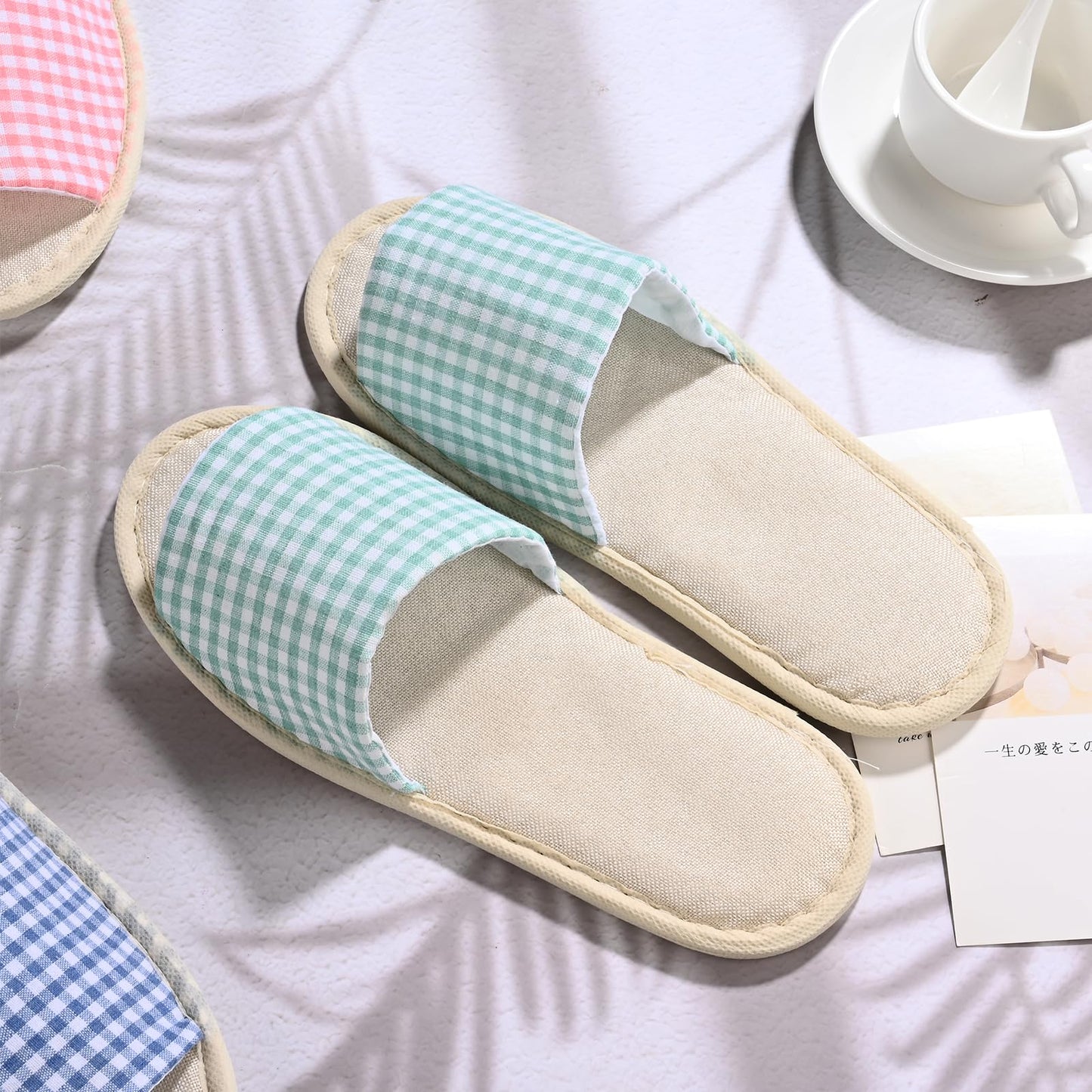 VAIPI 12 Pairs House Slippers for Guests, Disposable Breathable Open Toe Spa Slippers Washable Non Slip Indoor Slippers for Hotel Travel Home Bedroom, 6 Large Size + 6 Medium Size