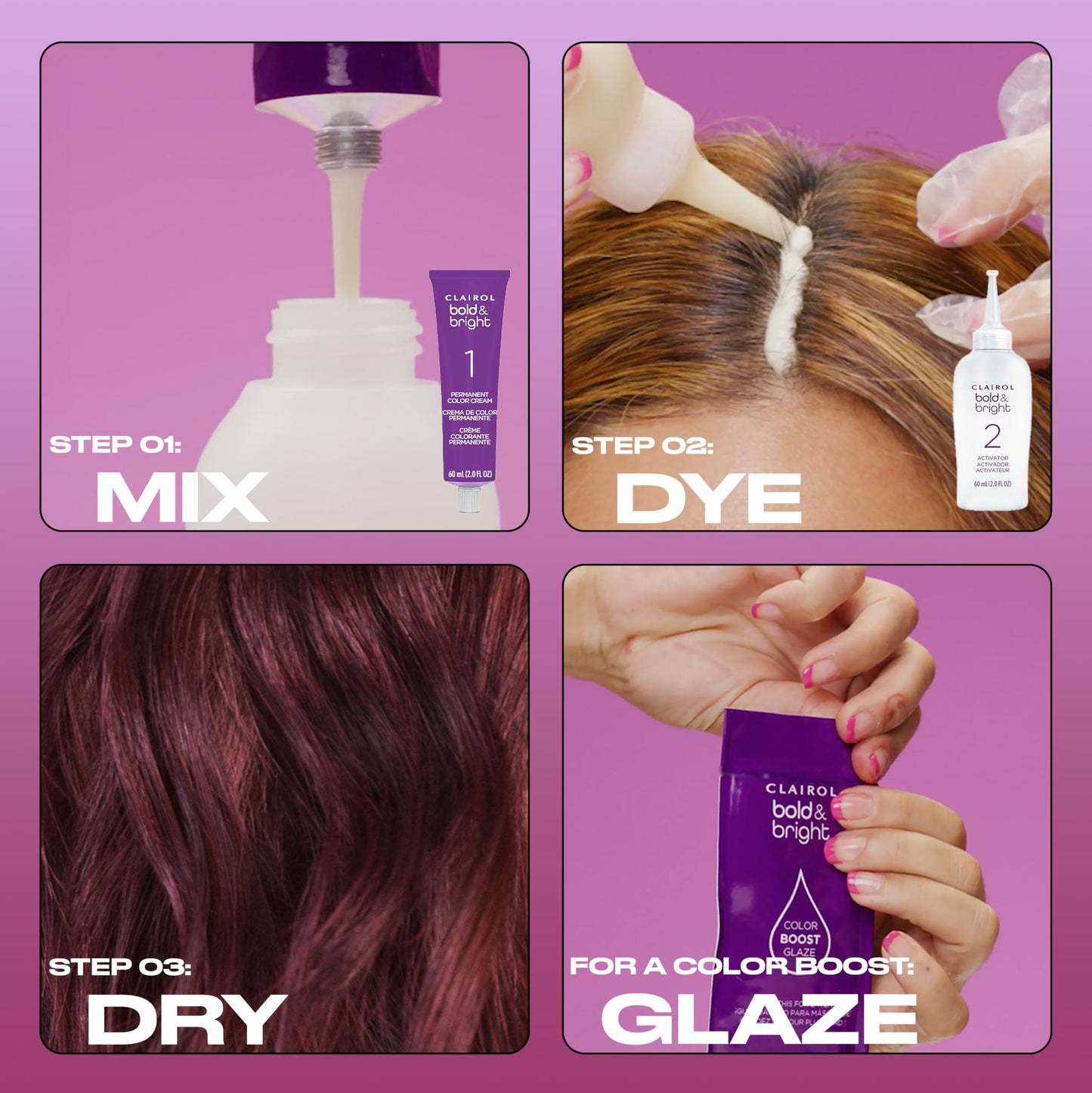 Clairol Bold & Bright Permanent Hair Dye, V3 Intense Passion Plum Hair Color, Pack of 1