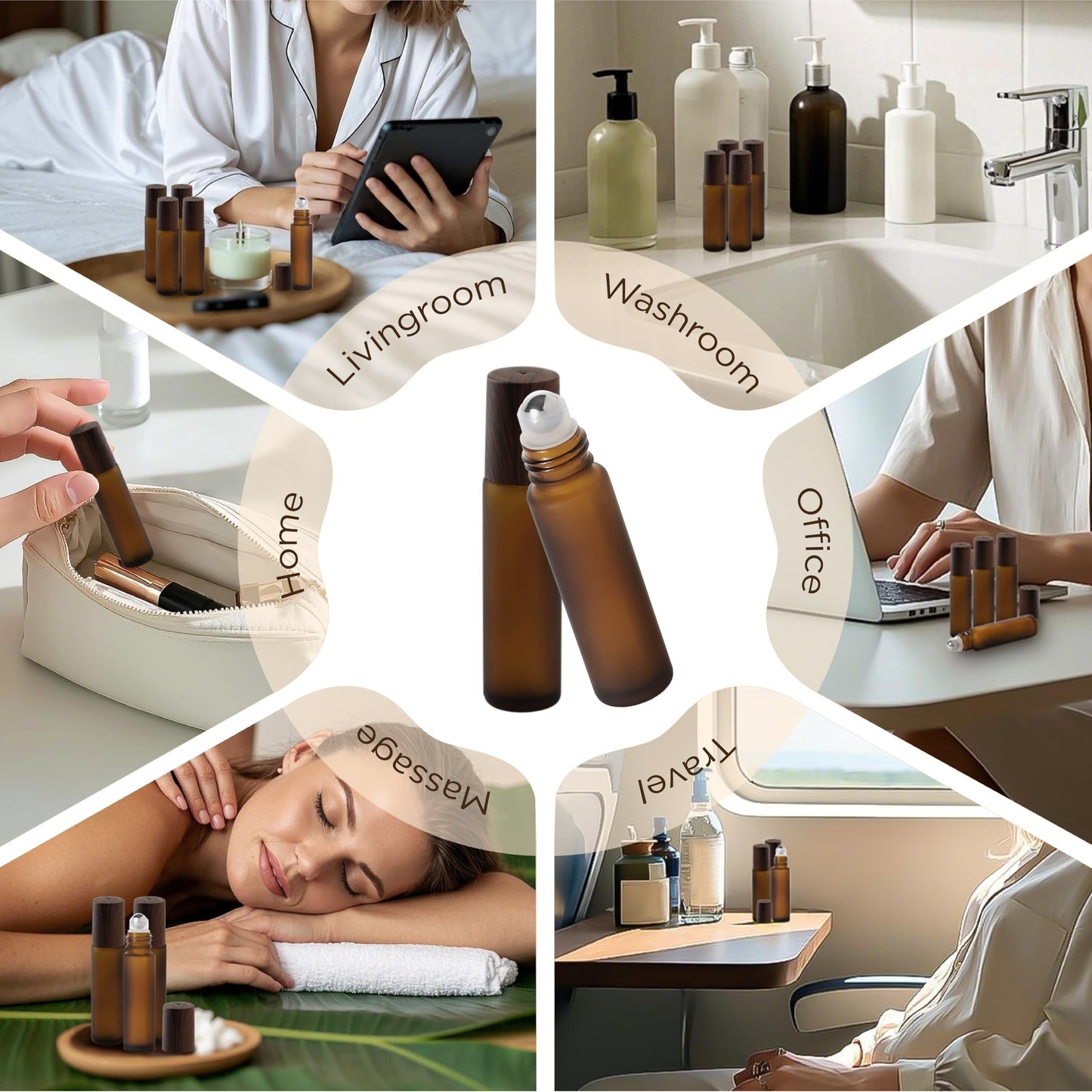 SESENSE Essential Oil Roller Bottles, 10ml Thick Glass Perfume Roller Bottles with Funnel Opener and Dropper Amber Glass Empty Bottles with Stainless Steel Roller Balls (Amber, 4 Pack)