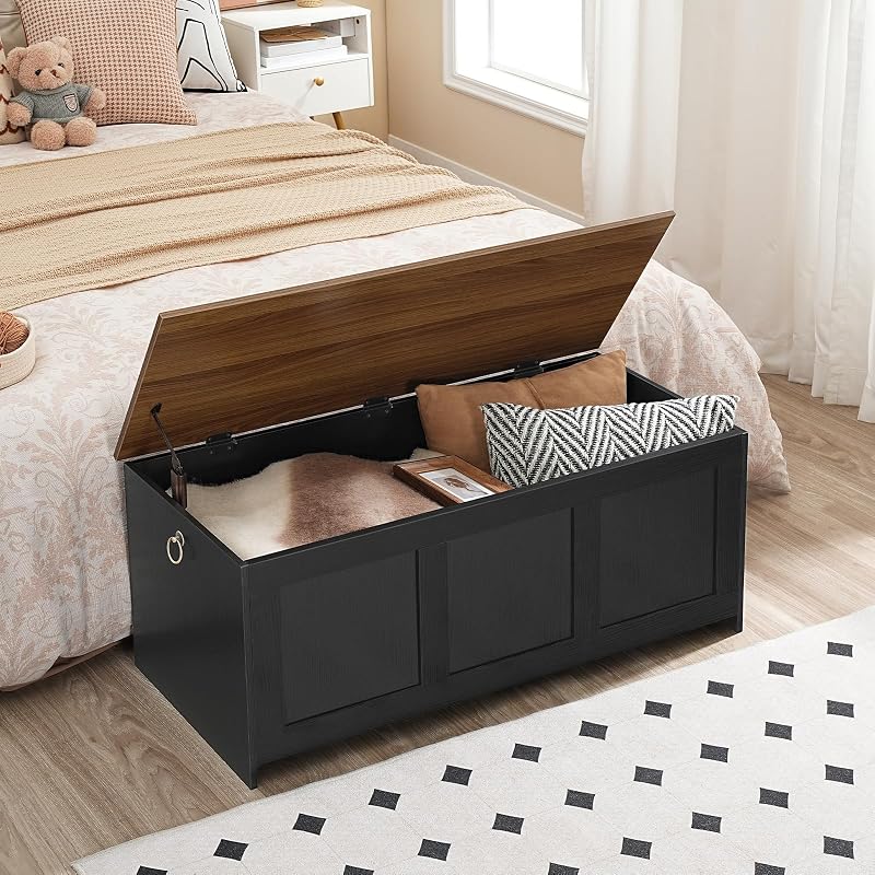 HOOBRO 39.3" Lift-Top Storage Bench with Walnut Top, Black Walnut - Multifunctional Storage Chest