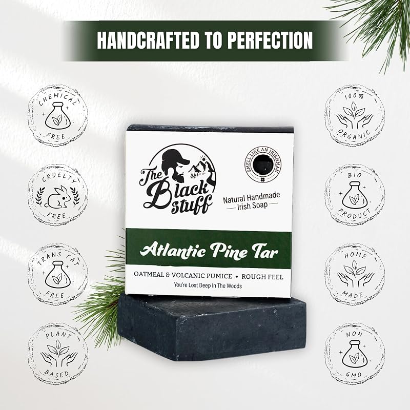 Pine Tar All Natural Bar Soap for Men – 3 Pack, Cold Process, Organic Shea Butter
