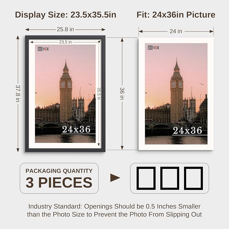 24x36 Poster Frame 3 Pack - Black Solid Wood Picture Frames (Variation: Black+3 Pack+24 x 36)