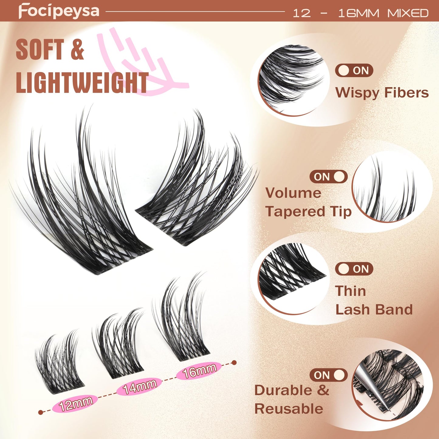 Focipeysa Natural Lash Clusters Wispy Lash Extensions 12-16mm Spiky Manga Eyelash Clusters Salon Effect Pestañas Postizas Naturales DIY Individual Eyelash Extensions at Home