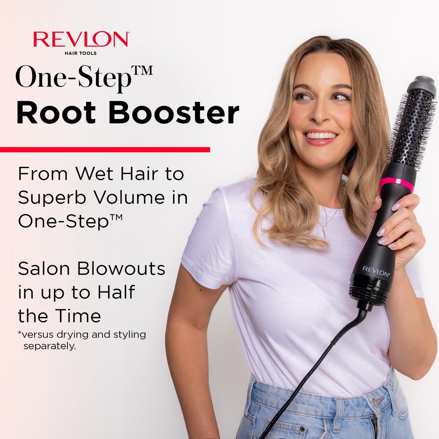REVLON One-Step Hair Dryer and Styler - Root Booster Round Brush for Styling, Dryer Brush for Fast and Easy Salon-Quality Blowout, More Shine and Less Frizz (1-1/2 in)
