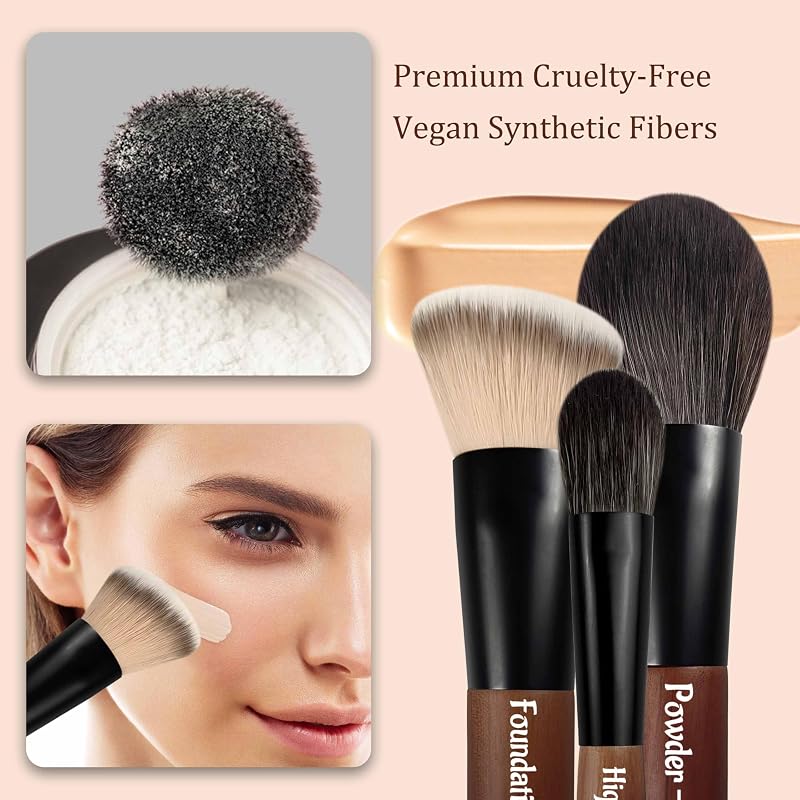Jilier 14-Piece Mini Makeup Brush Set & LED Travel Mirror – Brown Variation
