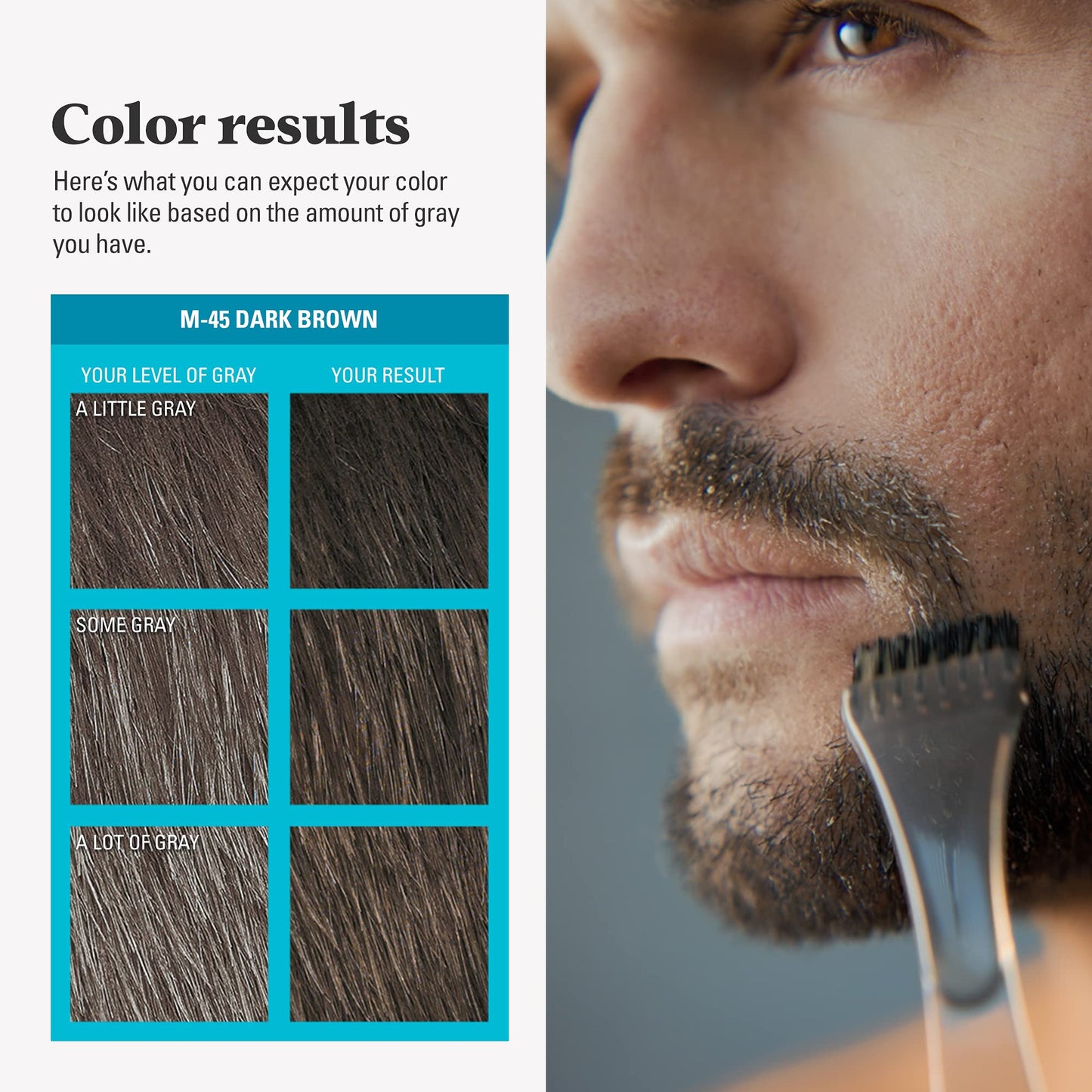 Just For Men Mustache & Beard, Beard Dye for Men with Brush Included, With Keratin Biotin Aloe and Coconut Oil for Healthy Facial Hair - Dark Brown, M-45, Pack of 1 (Packaging May Vary)