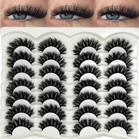 etokdos Fluffy Lashes D Curl Dramatic Strip Lashes Mink 20mm Long Big Eyelashes Pack 3D Volume Faux Mink Fake Lashes Pack