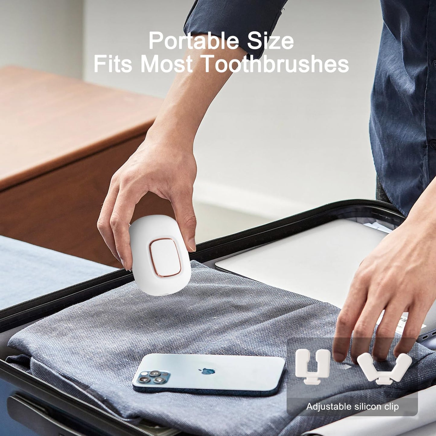 ELMWAY Toothbrush Holder, Toothbrush Cleaner Case, Portable USB Charging Toothbrush Cover with U V-C Light, Travel Toothbrush Holder (White-Fan-Heat)