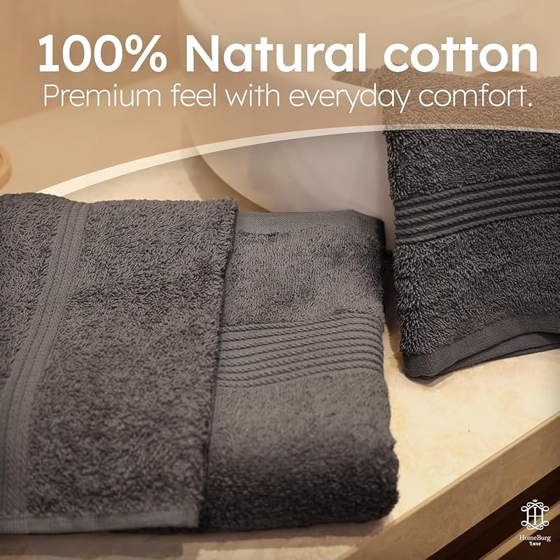 Dark Grey Luxe 8-Piece Cotton Towel Set – 2 Bath, 2 Hand, 4 Washcloths, 500 GSM