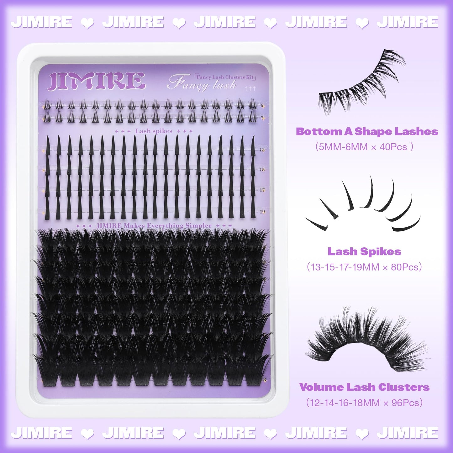 JIMIRE Volume Lash Clusters 12-18MM D Curly Thick Mink Cluster Eyelash Extensions with Spiky Wispy Lash Clusters and Bottom Lashes Extensions 216Pcs DIY at Home