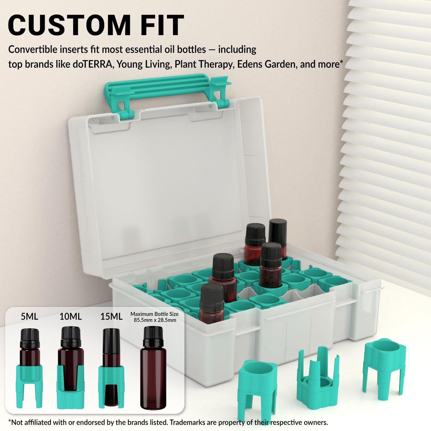 GPG2 Essential Oil Organizer for 35 Bottles, Hard Shell Storage Case with Shelf Display Lid & Travel Handle, Fits 5ml/10ml/15ml, Roller Bottles, Compatible with Top Brands, Teal
