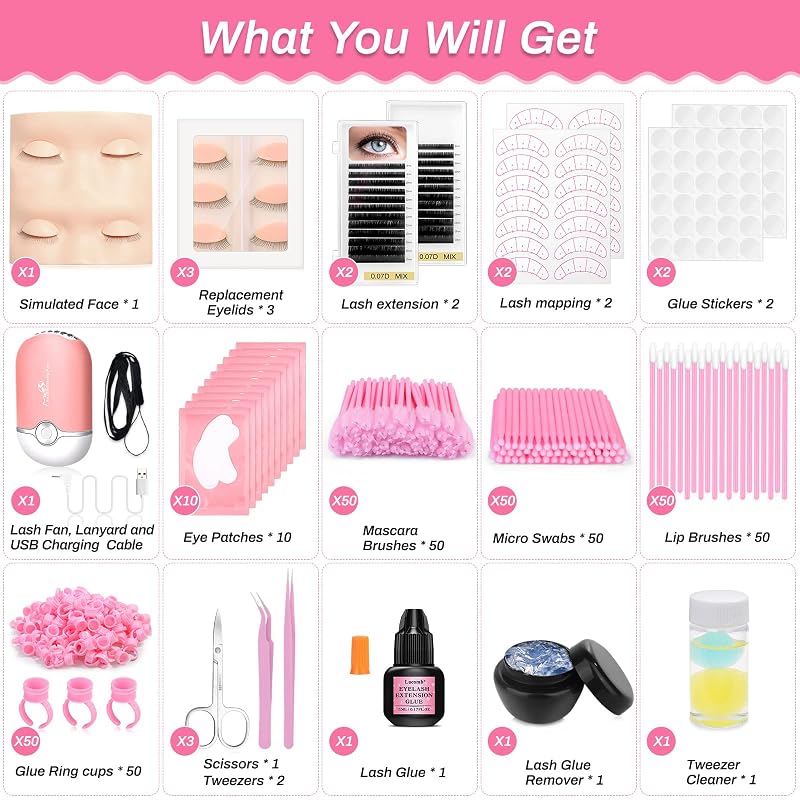 Lashes Extension Practice Kit 227 Pcs with Mannequin Head Variation Lashes Kit-06