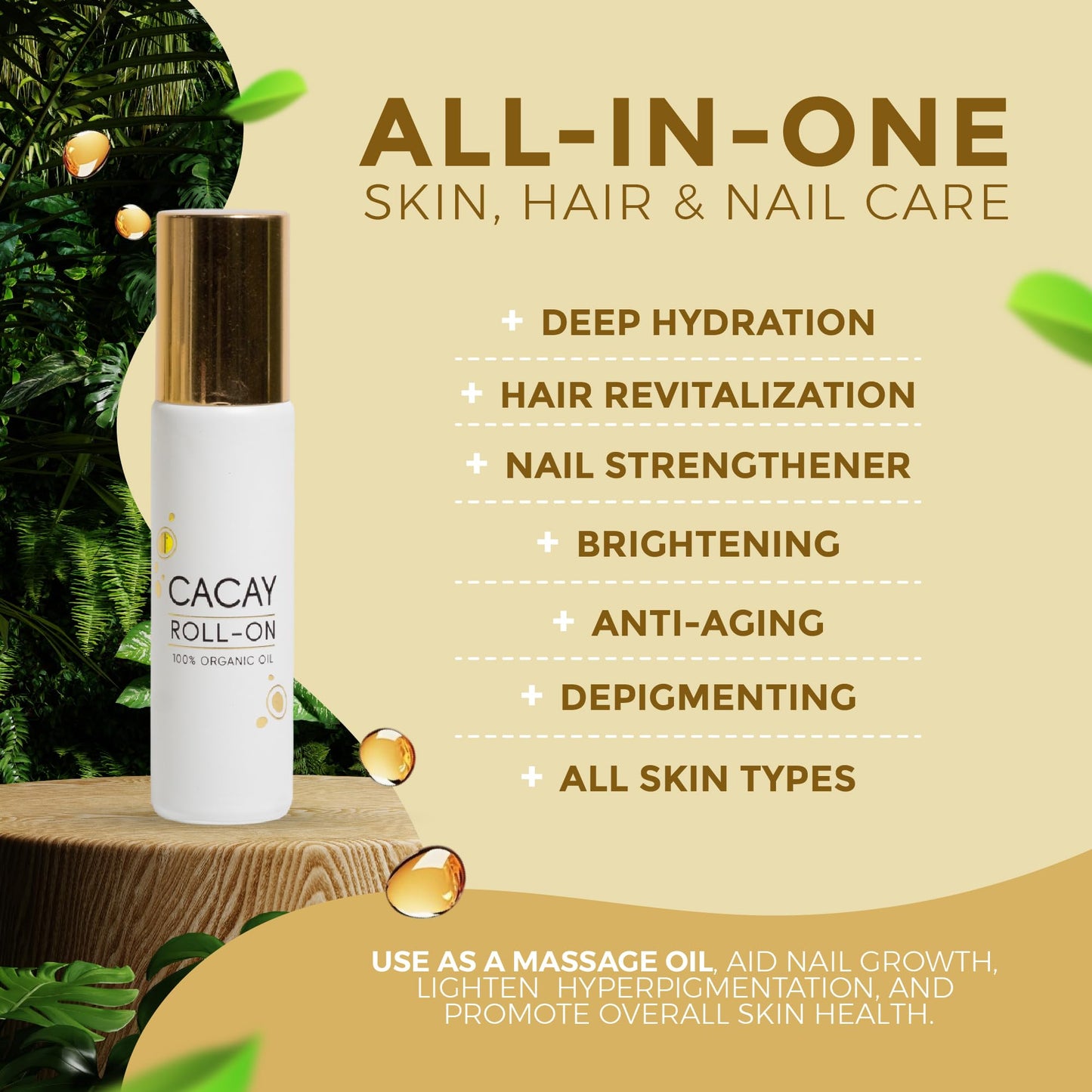 Cacay Oil Roll-On – Natural Anti-Aging Face & Body Oil for Scars with Retinol & Vitamin E, Organic Skincare, Antioxidant-Rich Treatment for Acne Scars, Wrinkles, Fine Lines, and Dry Skin (0.33 Fl Oz)