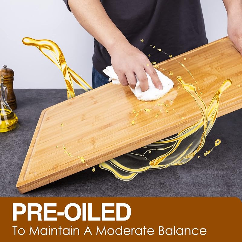 Empune 36" x 24" Bamboo Cutting Board with Juice Groove & Handles - Large Kitchen Serving/Prep Board