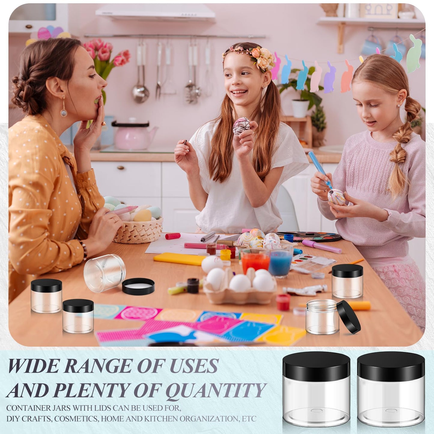 SATINIOR 36 Pieces 2 oz Plastic Jars with Lids Wide Mouth Airtight Reusable Container Acrylic Cosmetic Small Jars for Lotions Ointments Travel Toiletries Creams Make up Storage(Black)