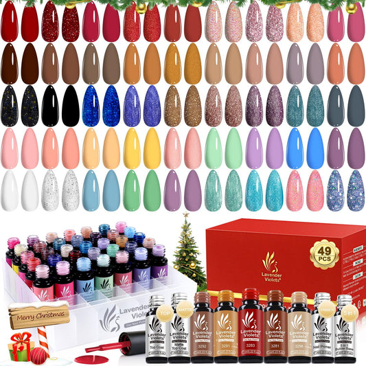 Lavender Violets 49 Pcs Gel Nail Polish Set, 45 Colors Gel Polish U V LED with Base, Glossy & Matte Top Coat for Nail Art Designs A907