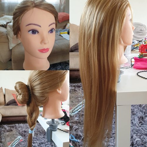28" Mannequin Head Human Hair, Mannequin Head with 60% Real Hair,Cosmetology Mannequin Doll Head for Hair Styling,Training Practice Braiding Manikin Head with Table Clamp,Hair Styling Set #27