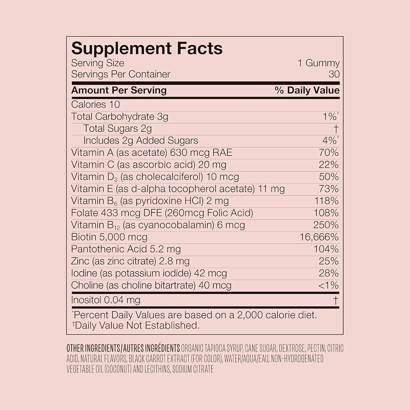 GRO Biotin Gummies with 5000 mcg Biotin - Strawberry Flavor, Vegan Hair, Skin & Nail Support, 30 Count