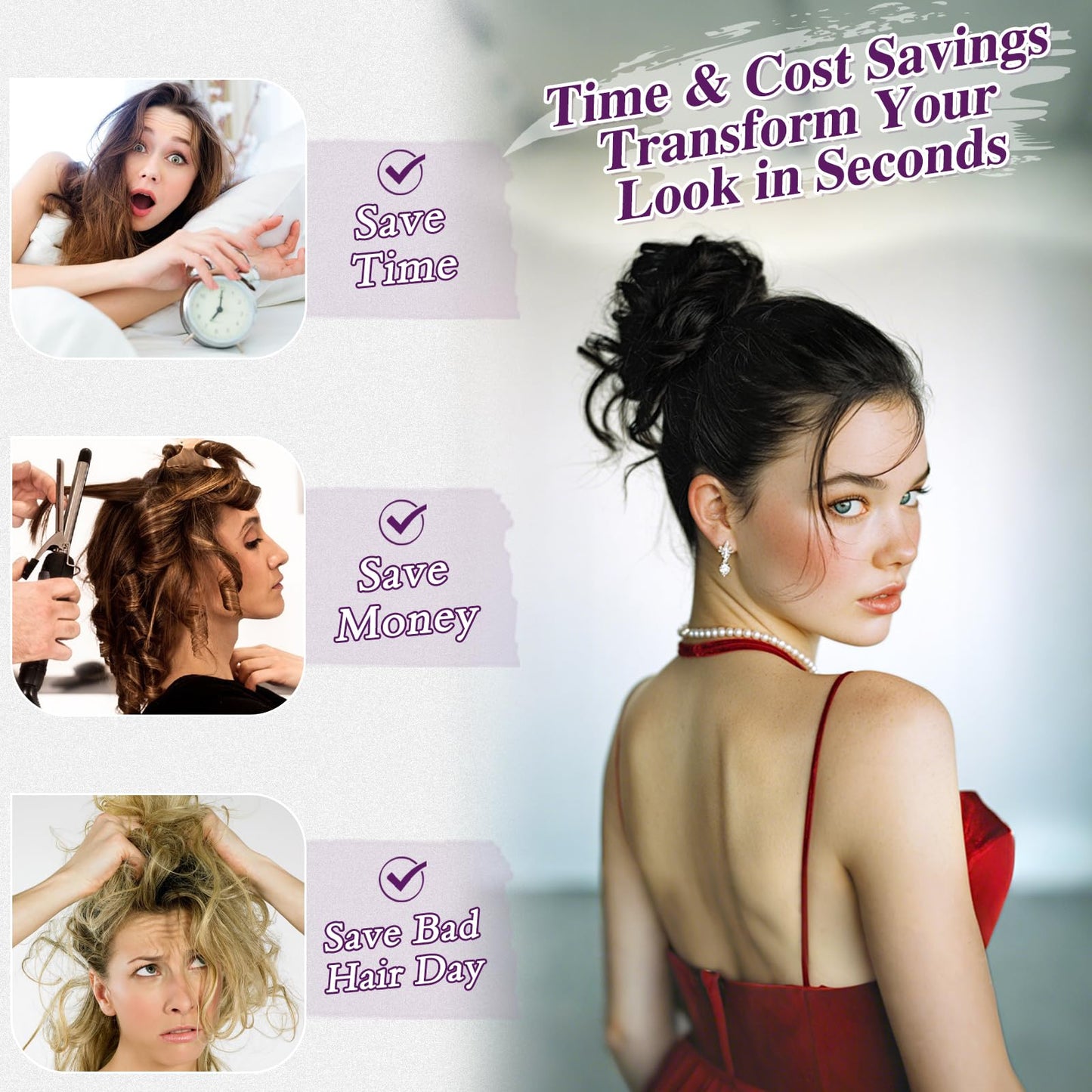 BARSDAR 2 PCS Messy Bun Hair Pieces - Elastic Jet Black Messy Hair Bun Scrunchies Extensions for Women - Synthetic Thick Fluffy Donut Updo Jet Black Chignons Hairpieces Daily