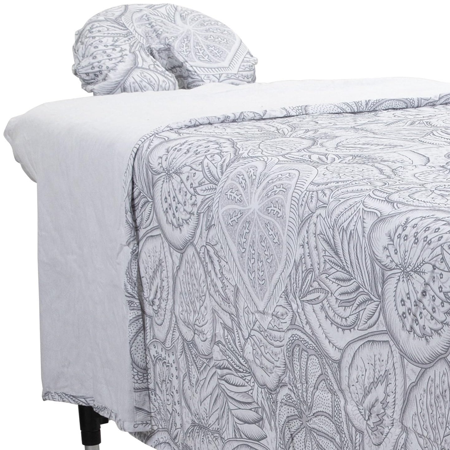 ForPro Premium Designer Flannel 3-Piece Massage Sheet Set, Island Tranquility, for Massage Tables, Includes Massage Flat Sheet, Fitted Sheet and Fitted Face Rest Cover, White